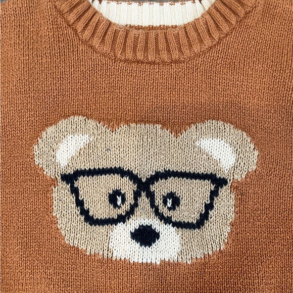 Cat & Jack Toddler Boy Brown Bear Printed Sweater Crewneck Bear Glasses Size 3T - Picture 6 of 11